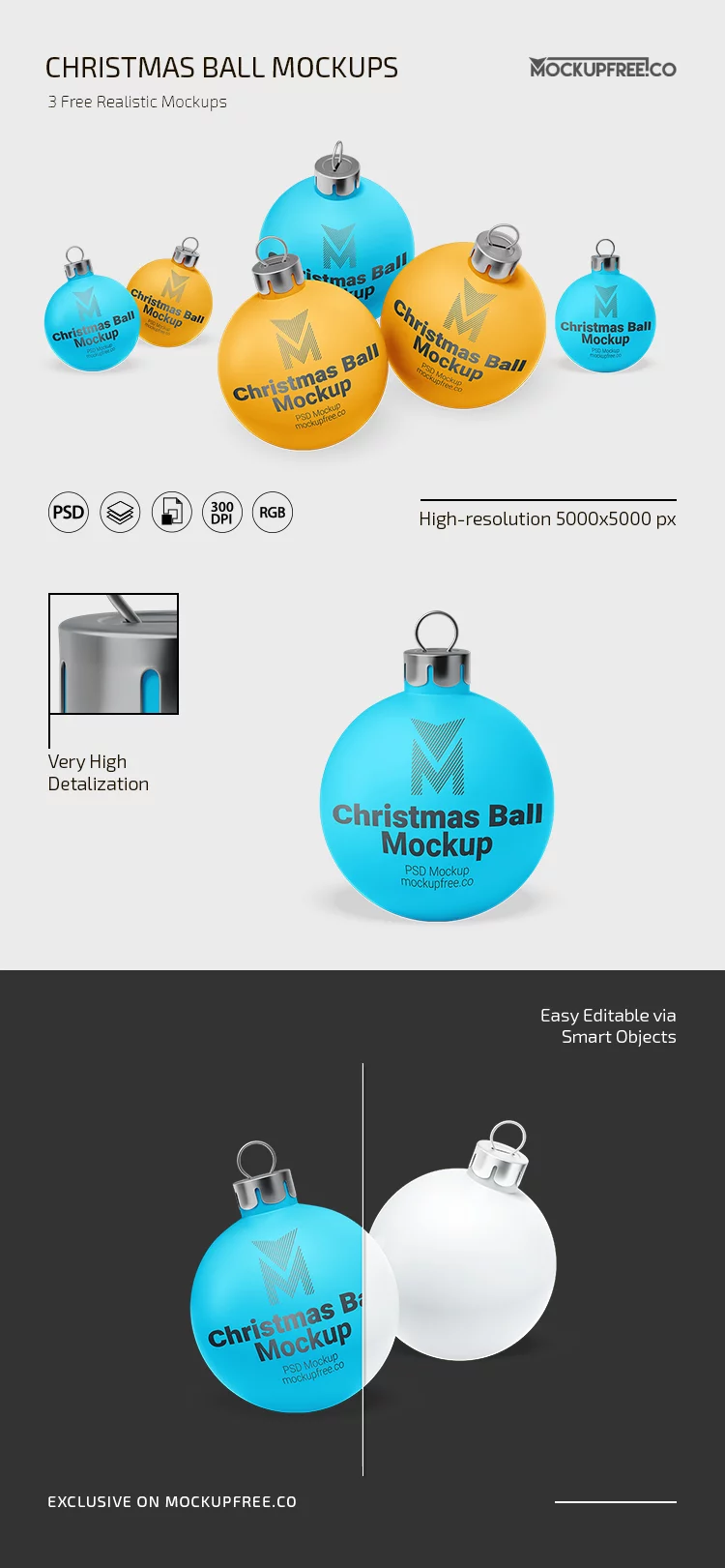 Free Christmas Ball PSD Mockups