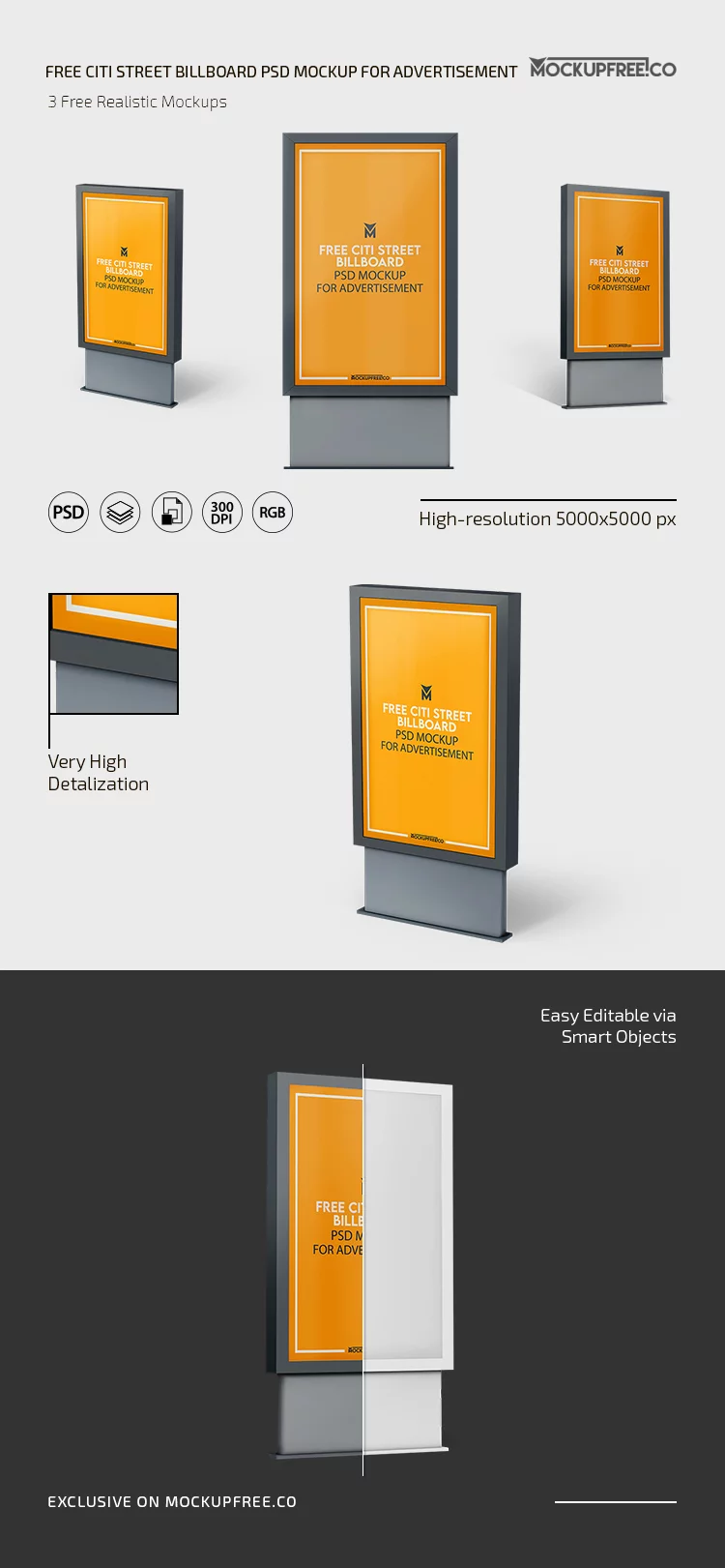 Free City Street Billboard PSD Mockup for Advertisement