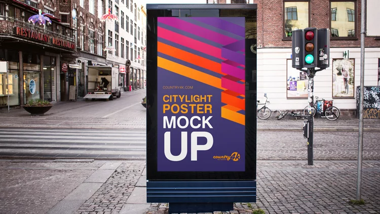 Free Citylight Poster PSD MockUp in 4k