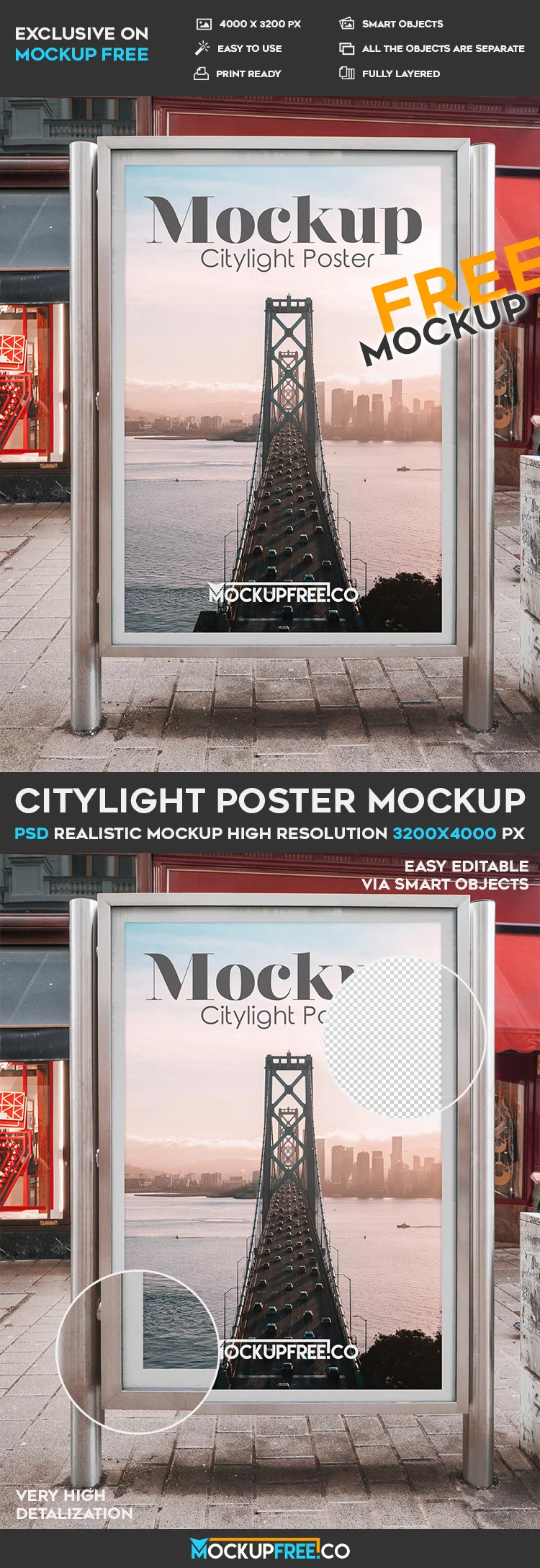 Free Citylight Poster PSD Mockup