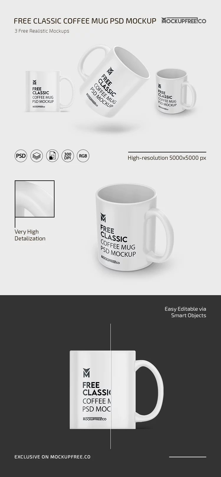 Free Classic Coffee Mug PSD Mockup