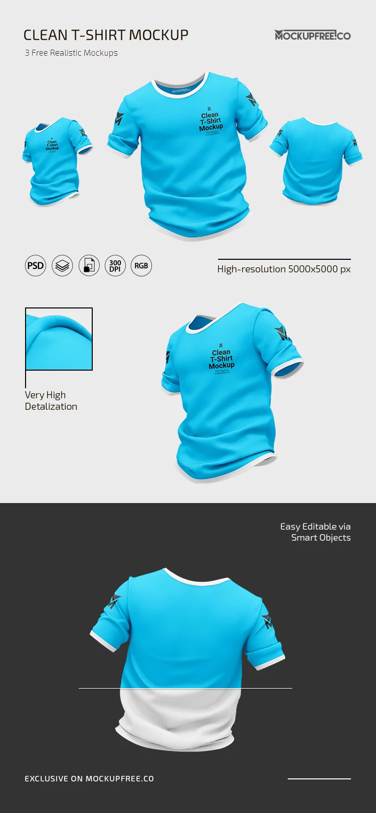 Free Clean T-shirt Mockup Set in PSD for Photoshop