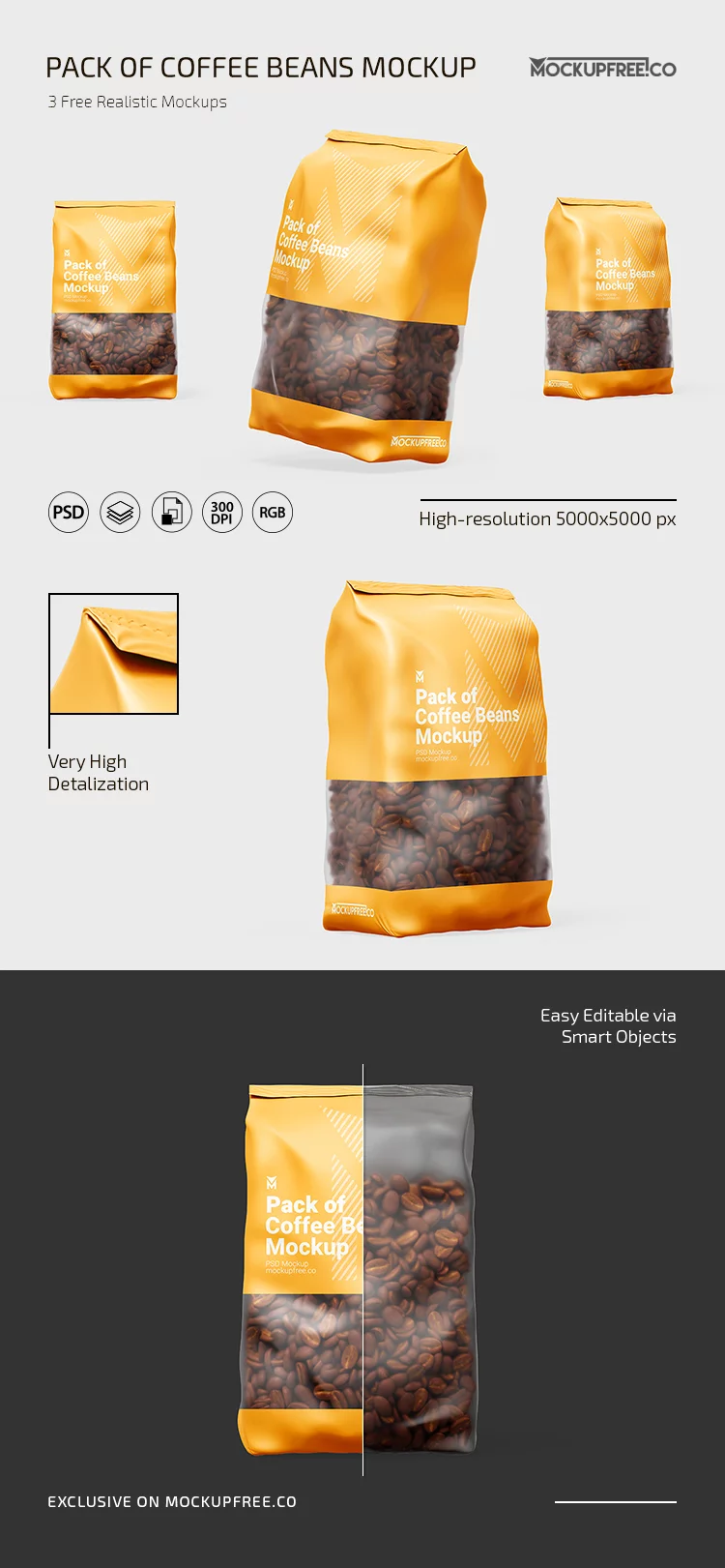 Free Coffee Beans Pack PSD Mockup