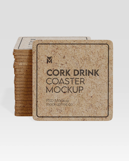 Free Cork Drink Coaster Mockup Set for Photoshop