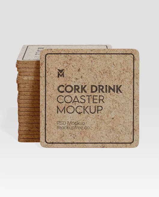 Free Cork Drink Coaster PSD Mockup