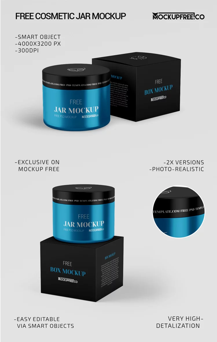Free Cosmetic Jar and Box PSD Mockups