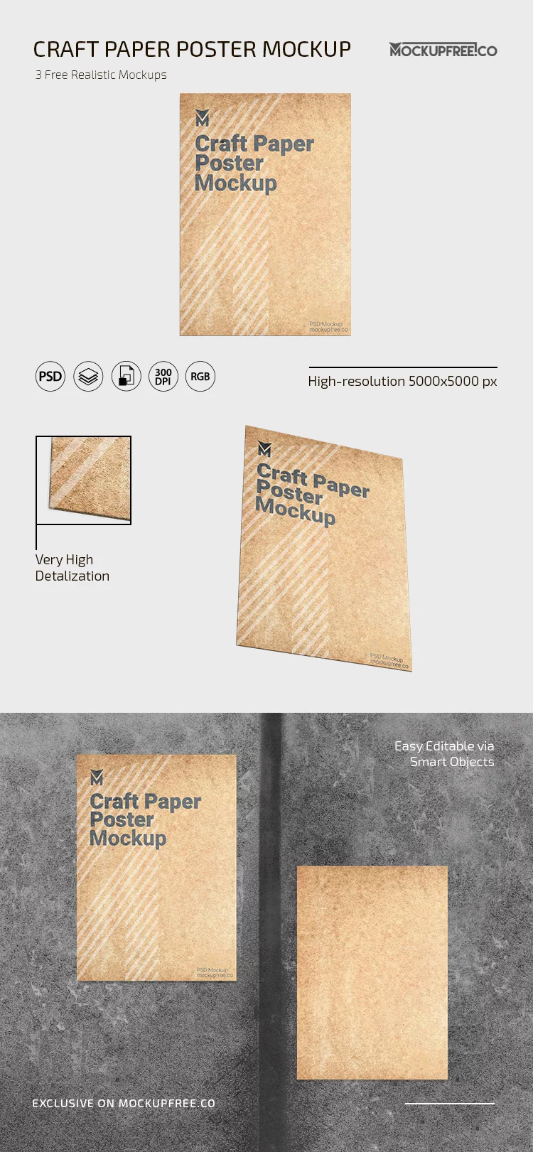 Free Craft Paper Poster PSD Mockup