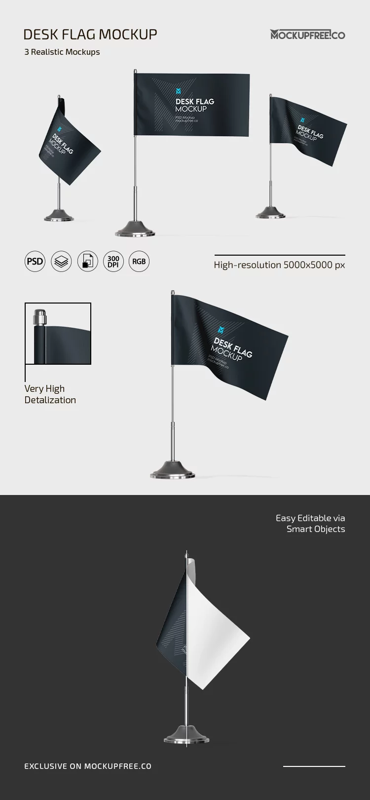 Free Desk Flag PSD Mockup