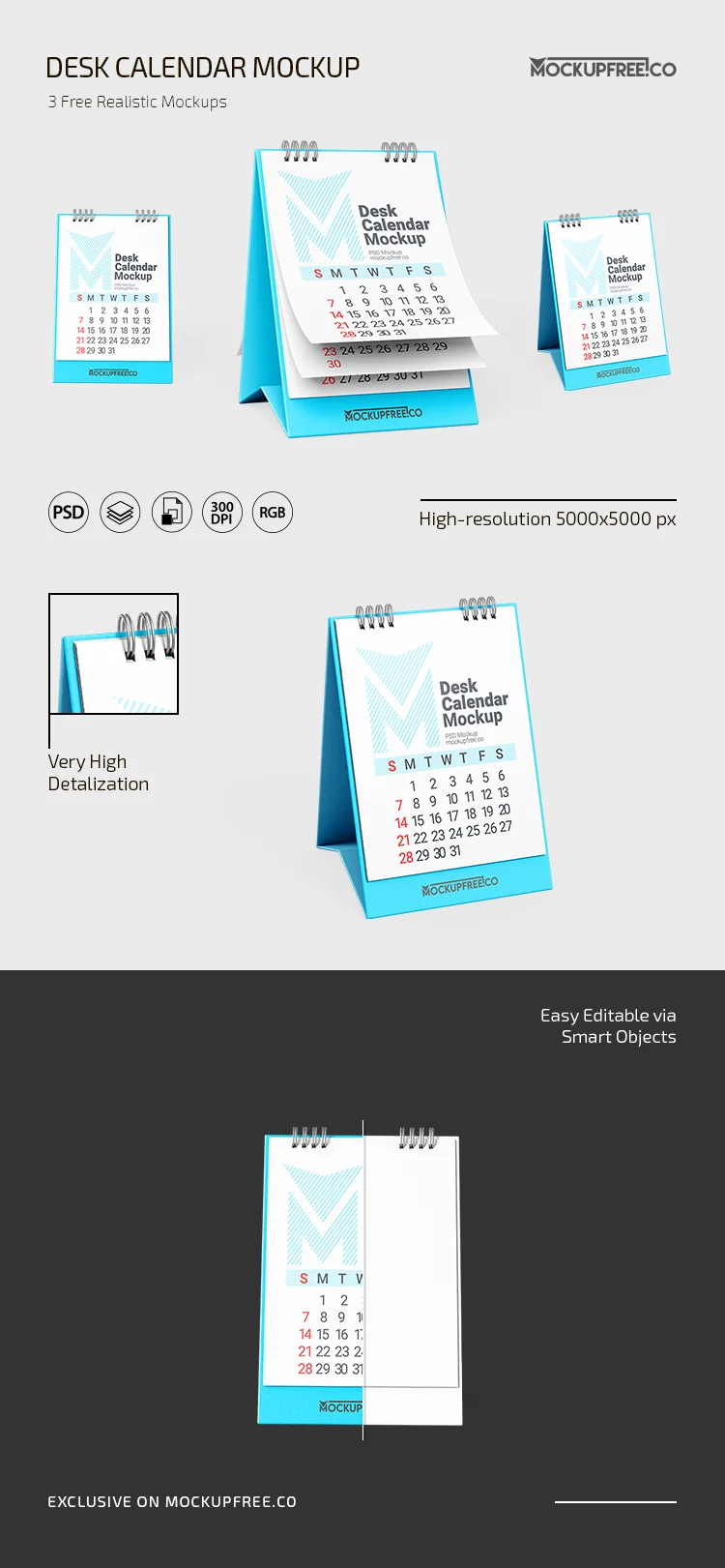 Free Double Desk Calendar Mockup Pack in PSD for Photoshop
