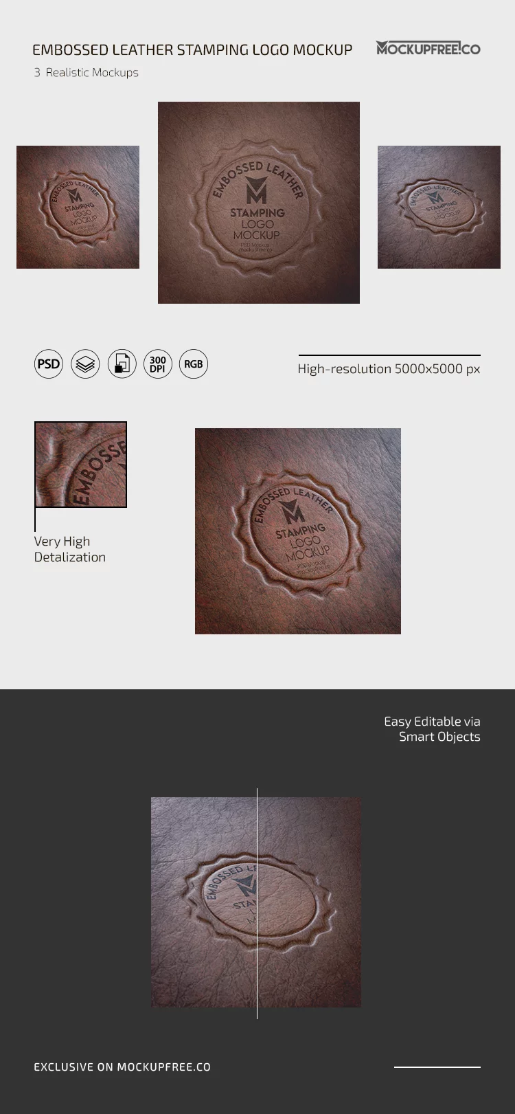 Free Embossed Leather Stamping Logo PSD Mockup