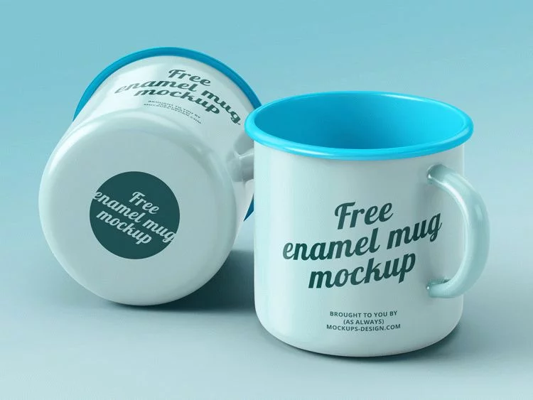 Free enamel mugs PSD mockup