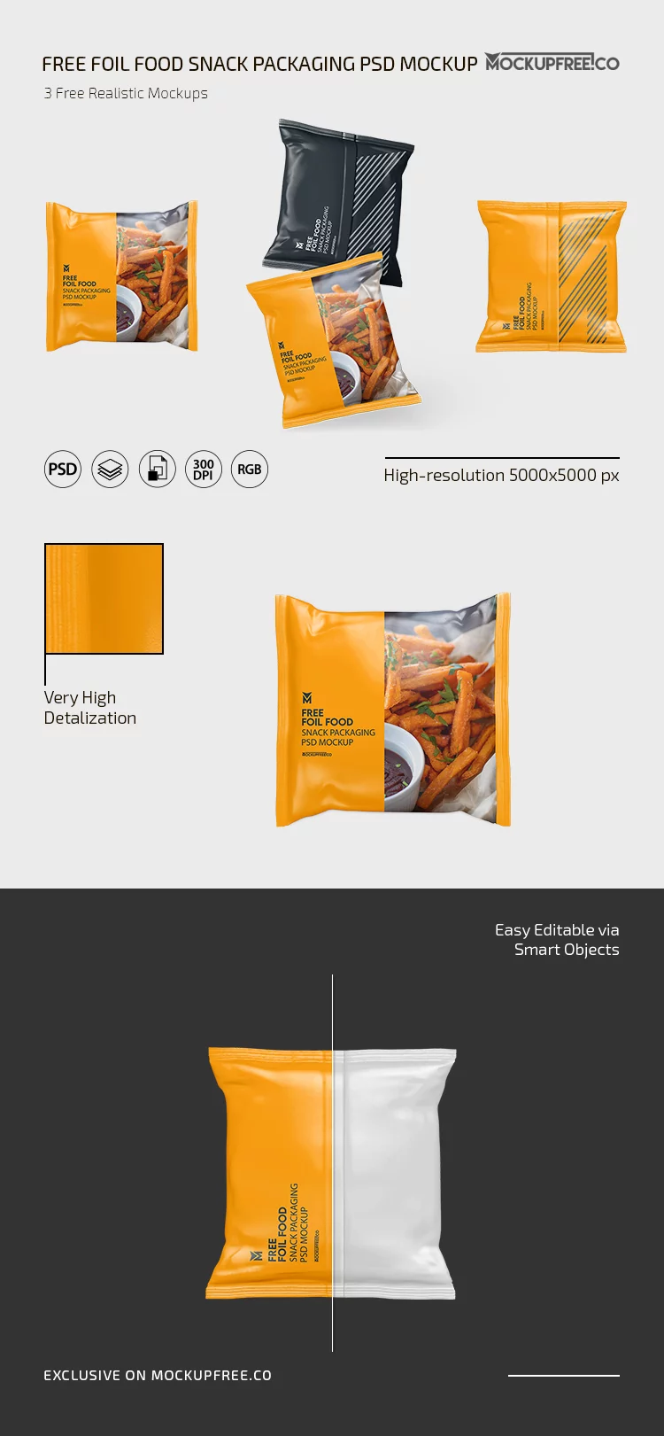 Free Foil Food Snack Packaging PSD Mockup