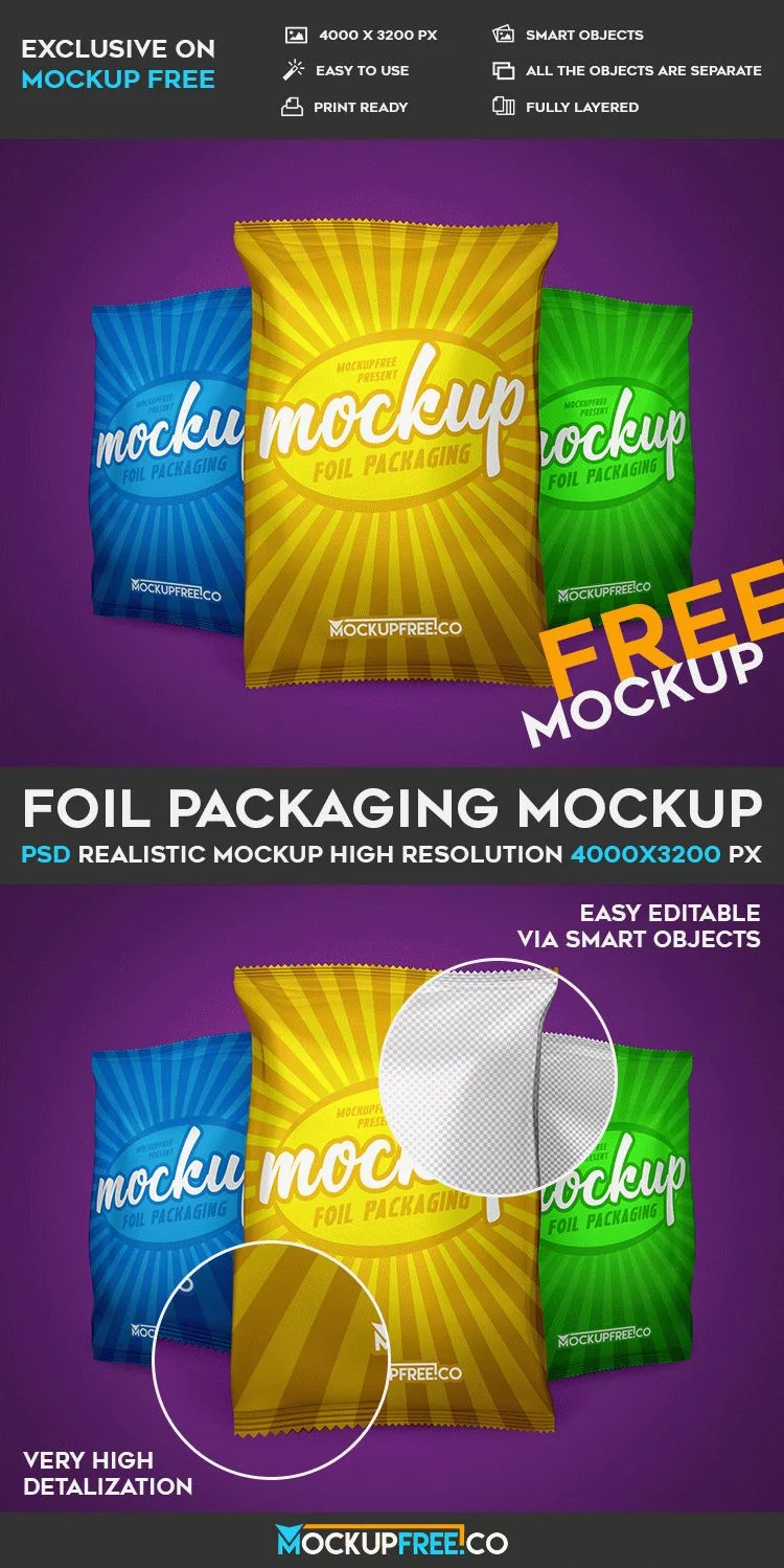 Free Foil Packaging PSD Mockup