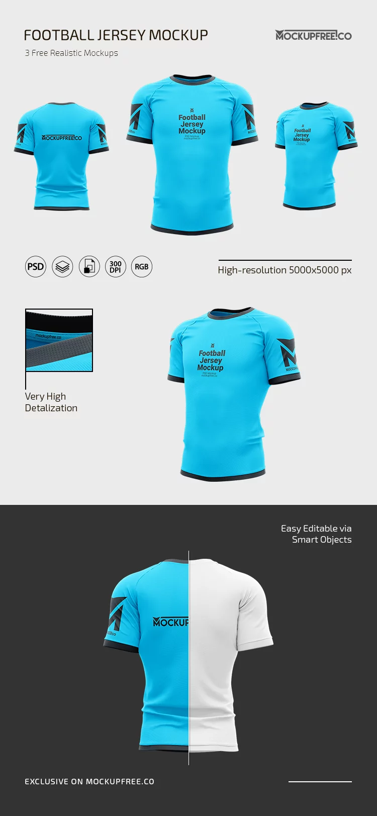 Free Football Jersey Mockup PSD Pack for Photoshop