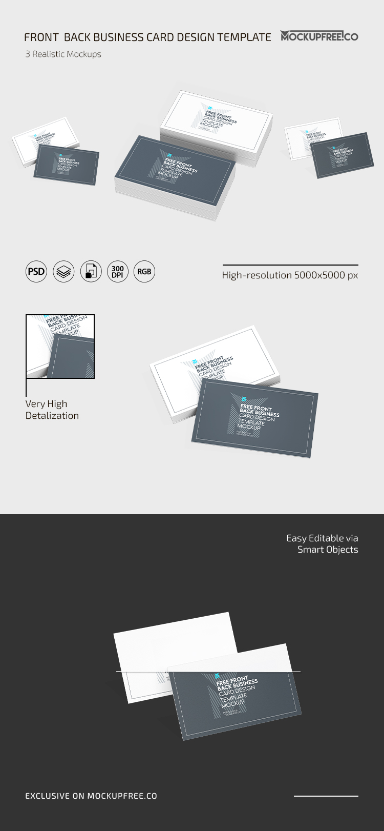 Free Front Back Business Card Design Template & Mockup PSD Set