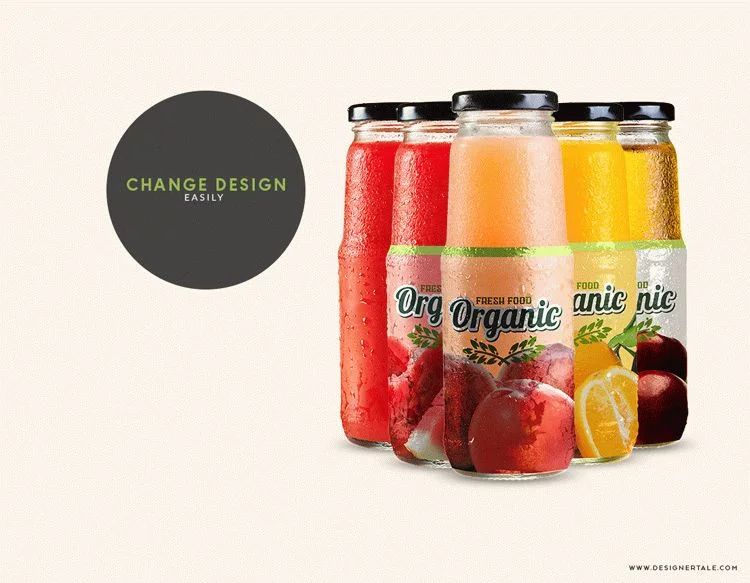 Free fruit juice glass container PSD mockup