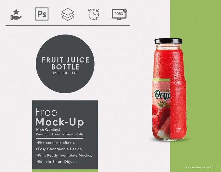 Free fruit juice glass container PSD mockup