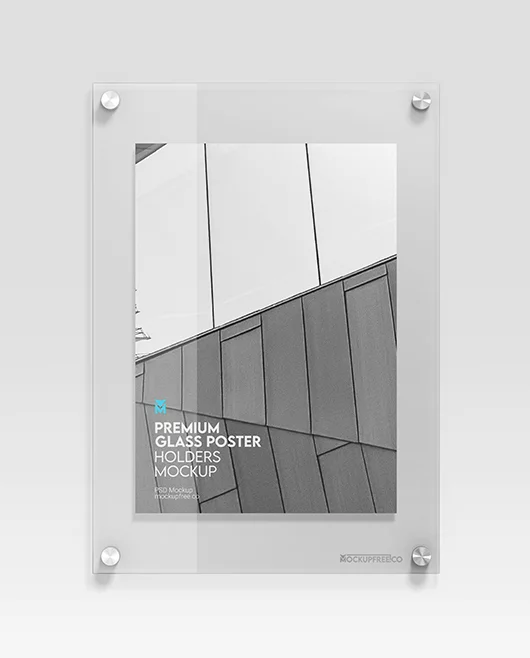 Free Glass Poster Holders PSD Mockup