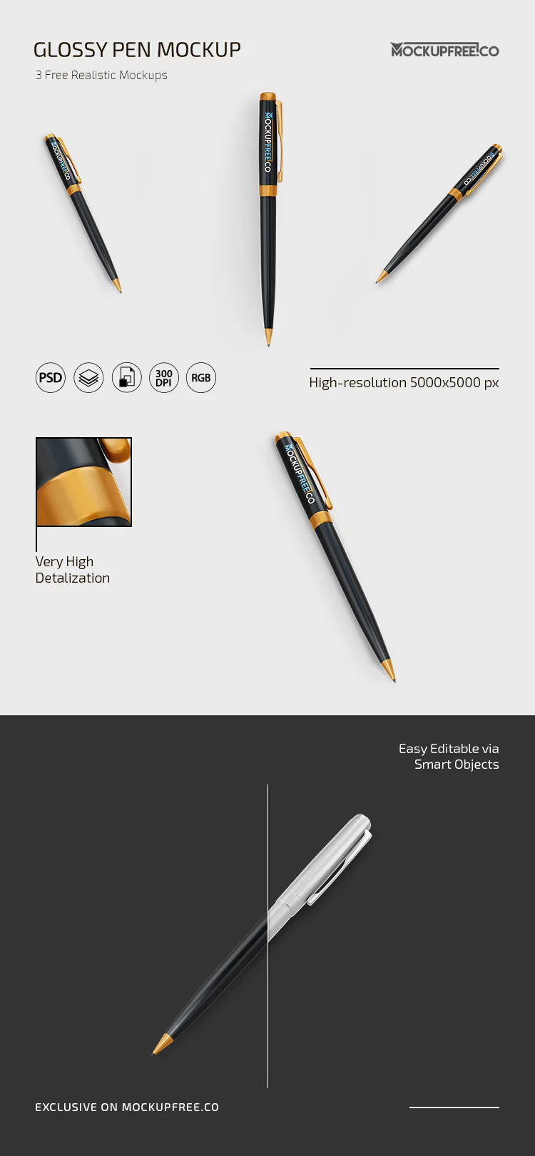 Free Glossy Pen PSD Mockup