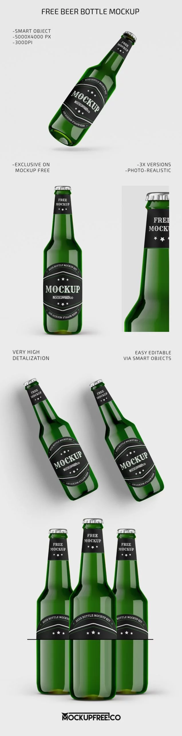 Free Green Beer Bottle PSD Mockups