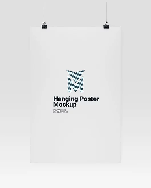 Free Hanging Poster PSD Mockup