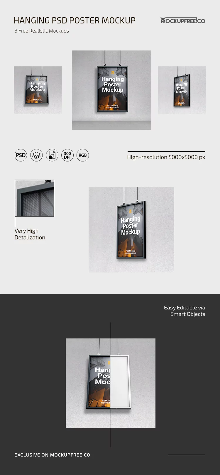 Free Hanging PSD Poster Mockup Design