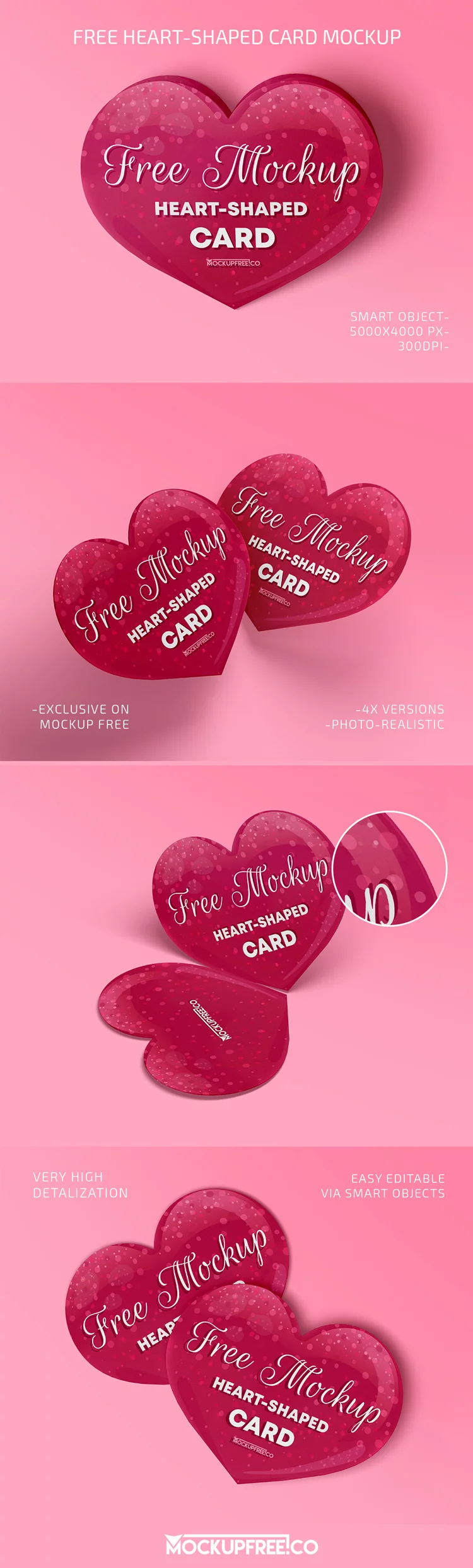 Free Heart-Shaped Card – 4 PSD Mockups