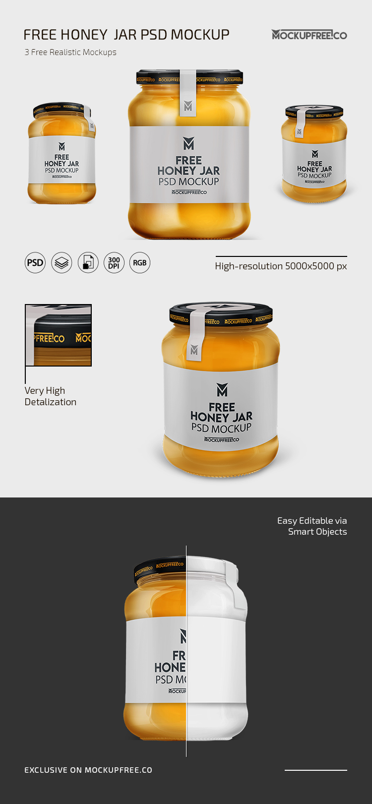 Honey Jar PSD Mockup Freebie Set for Photoshop