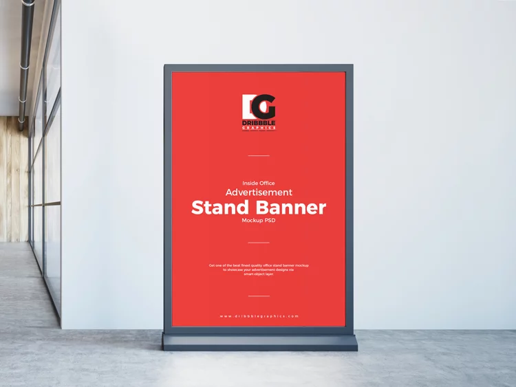 Free Inside Office Advertisement Stand Banner PSD Mockup