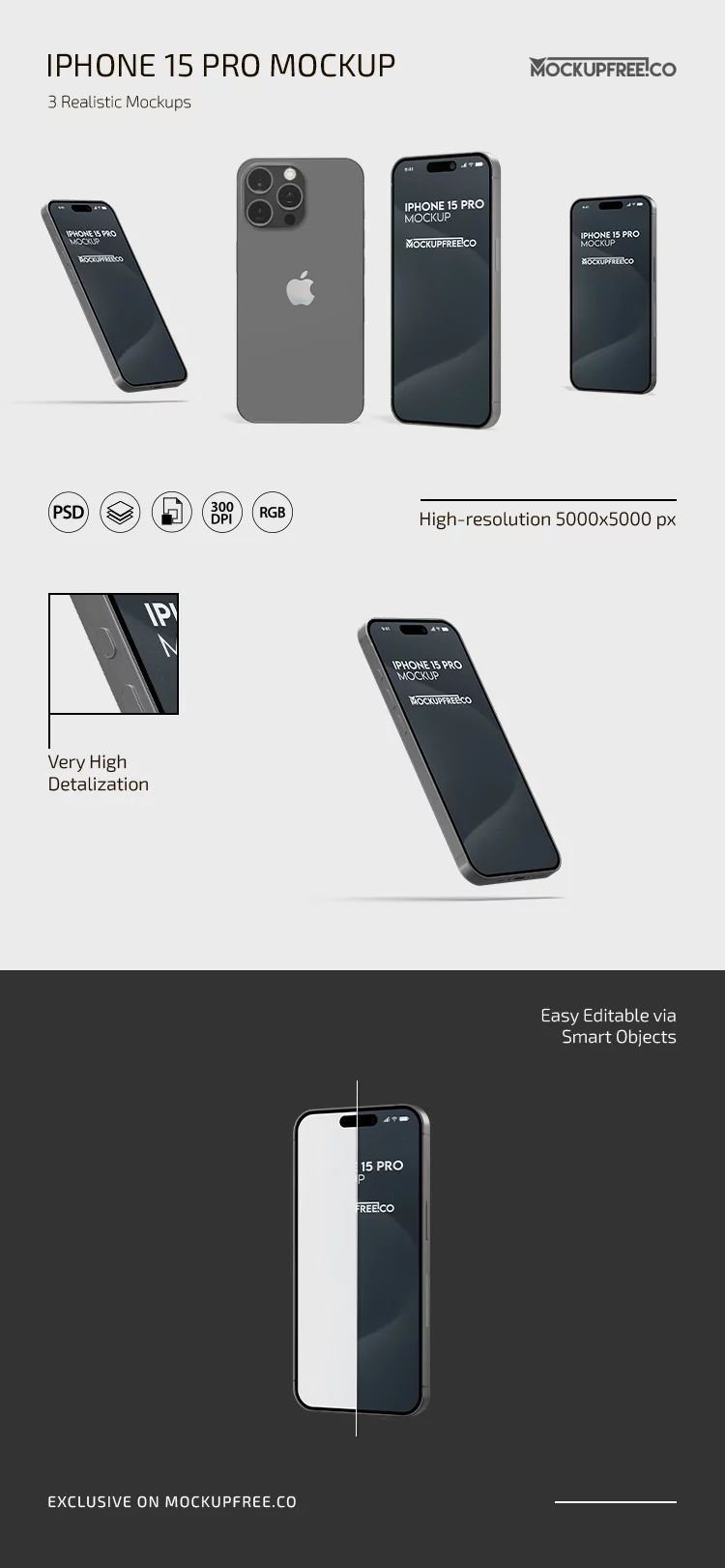 Free iPhone 15 Pro PSD Mockup