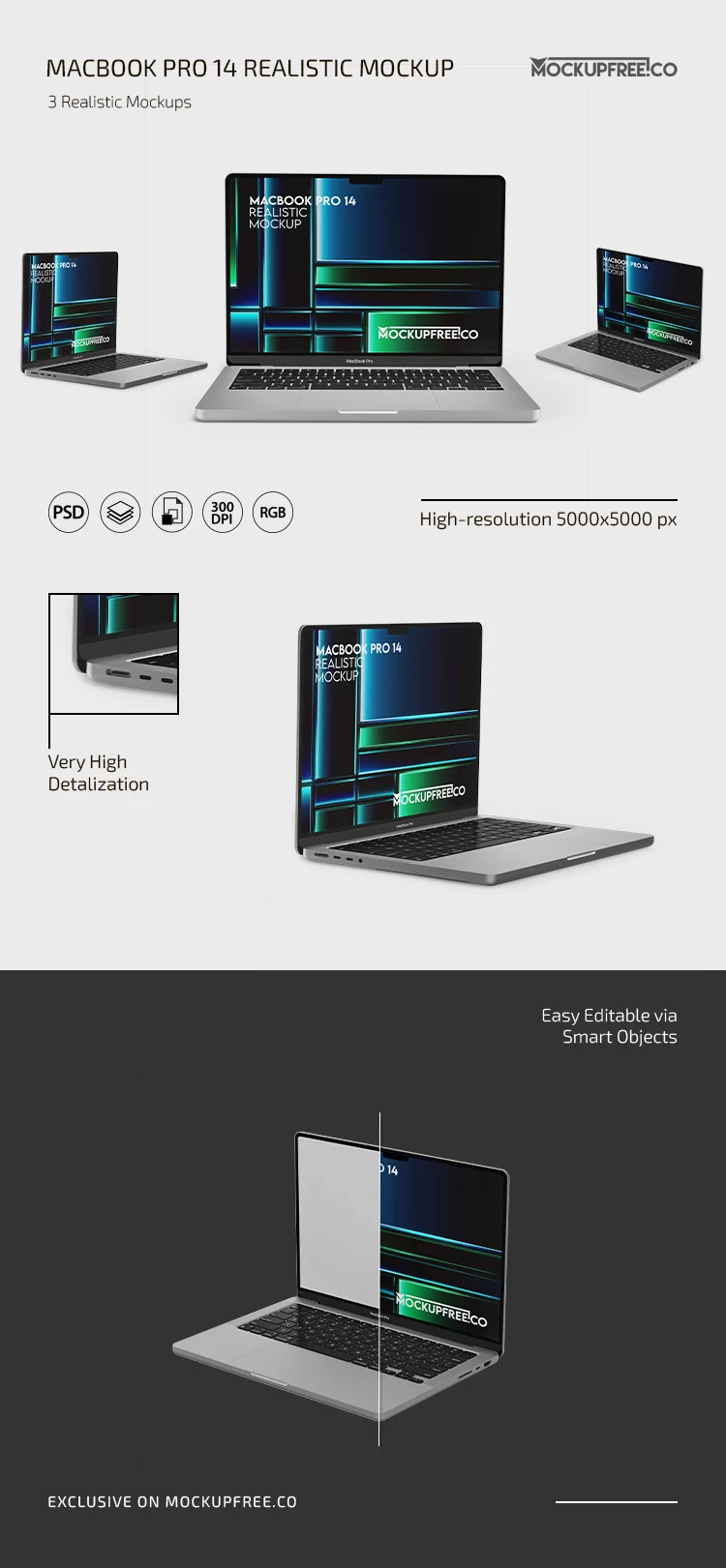 Free MacBook Pro 14 Realistic Mockup
