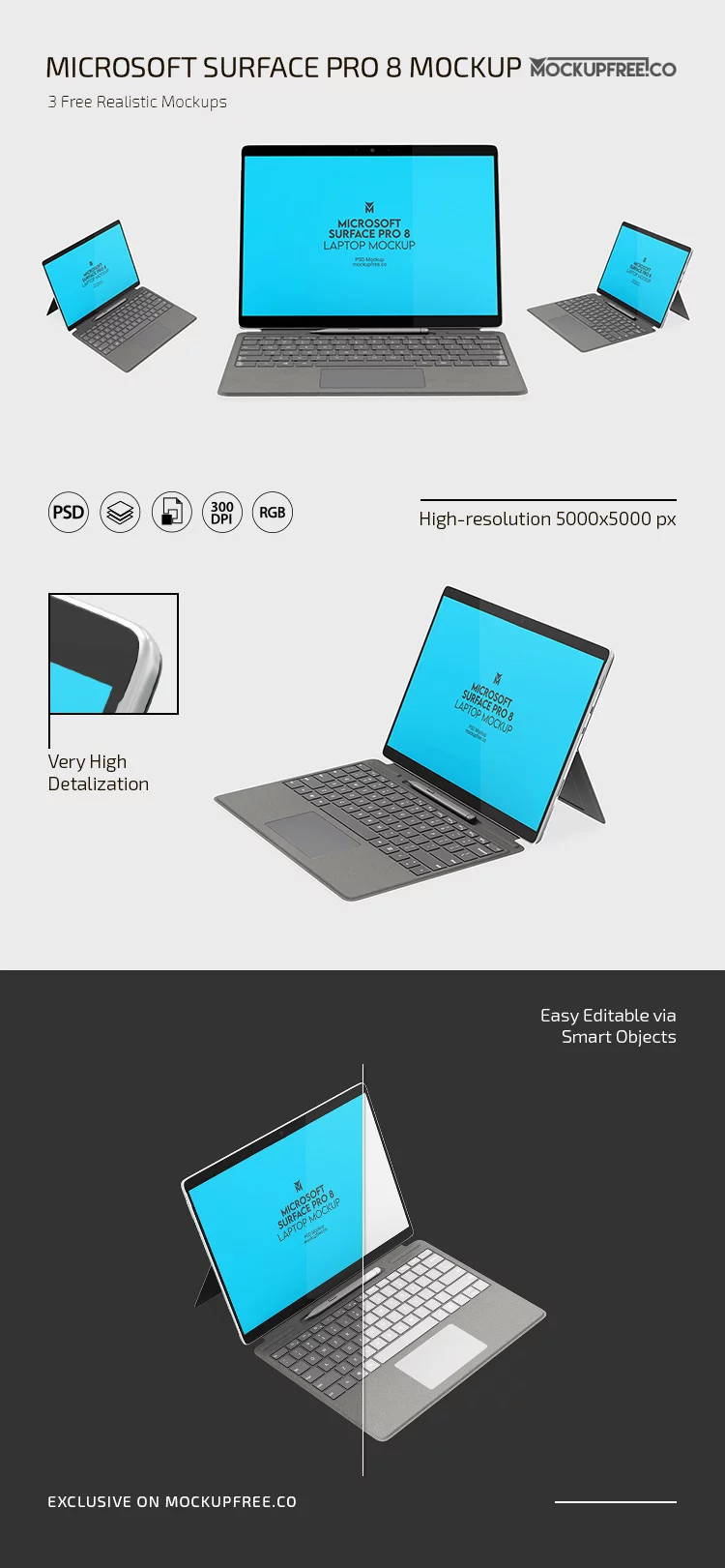 Free Microsoft Surface Pro 8 Mockup PSD Template