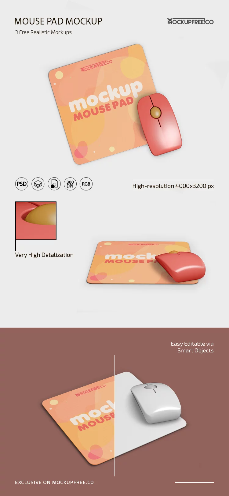 Free Mouse Pad Set Mockup in PSD