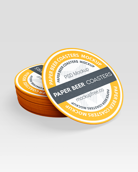 Free Paper Beer Coasters Mockup Set in PSD for Photoshop