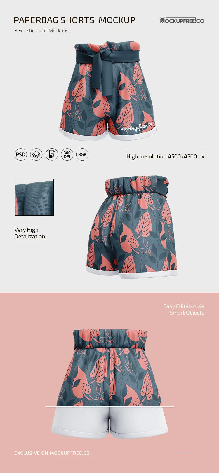 Free Paperbag Shorts PSD Mockup