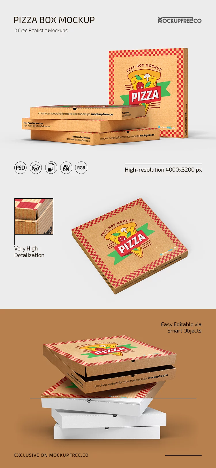 Free Pizza Box Mockup in PSD