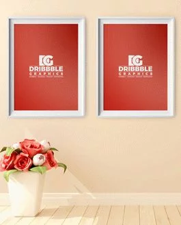 Free Poster Frame PSD Mockup with Beautiful Flowers