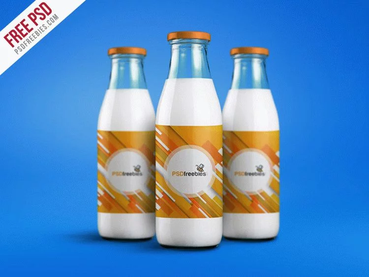 Free PSD : Milk Bottle Packaging Mockup PSD Template