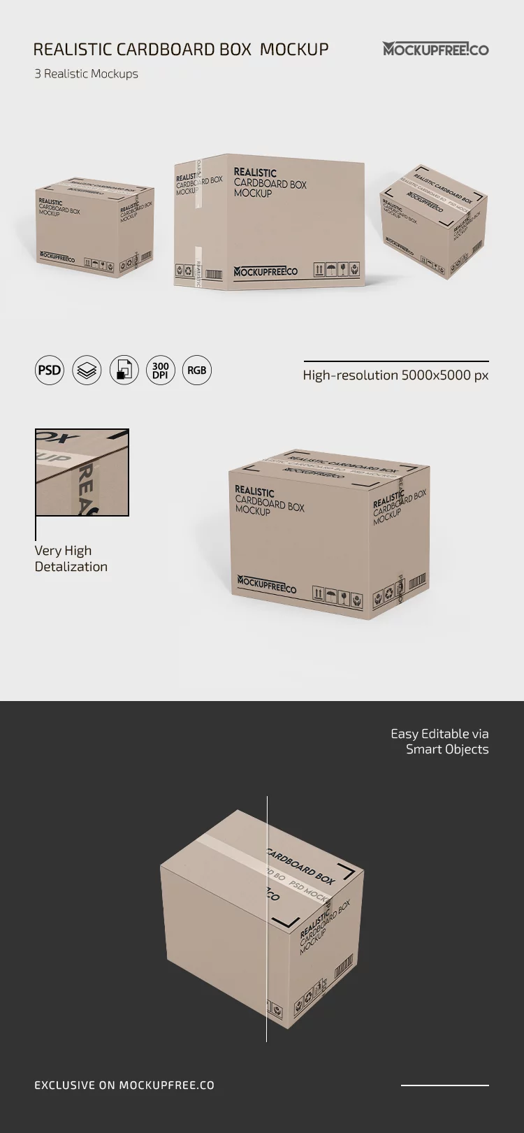 Free Realistic Cardboard Box PSD Mockup