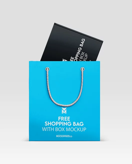 Free Shopping Bag with Box Mockup PSD