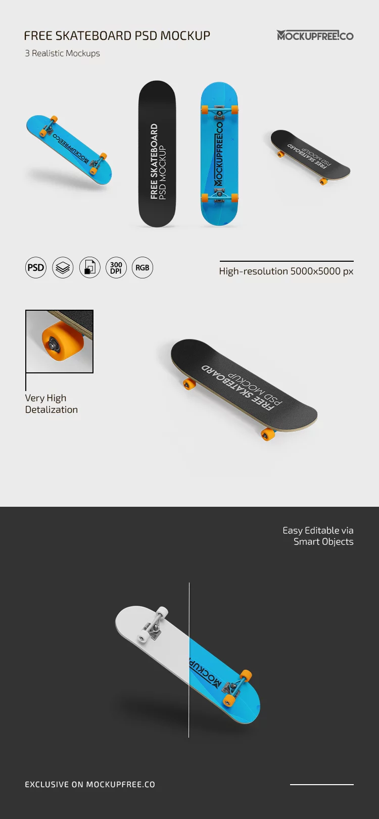 Free Skateboard PSD Mockup