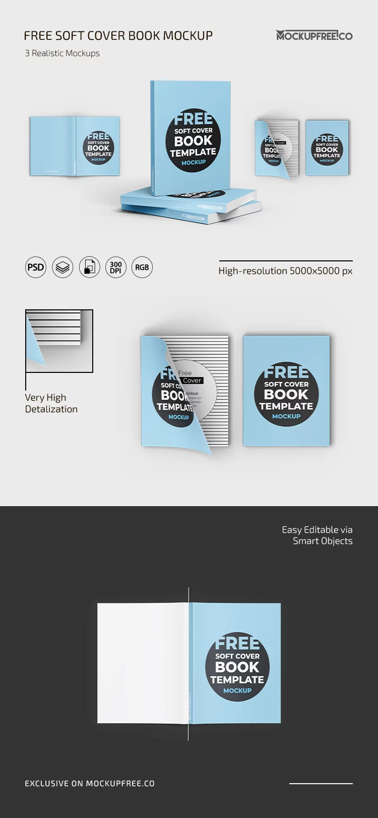Free Soft Cover Book Mockup in PSD