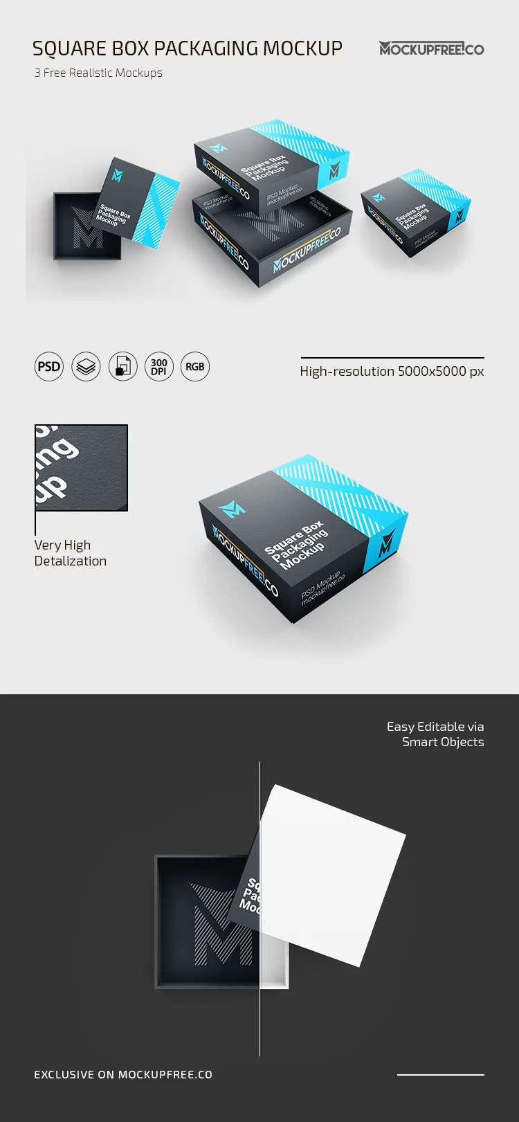 Free Square Box Packaging Mockup