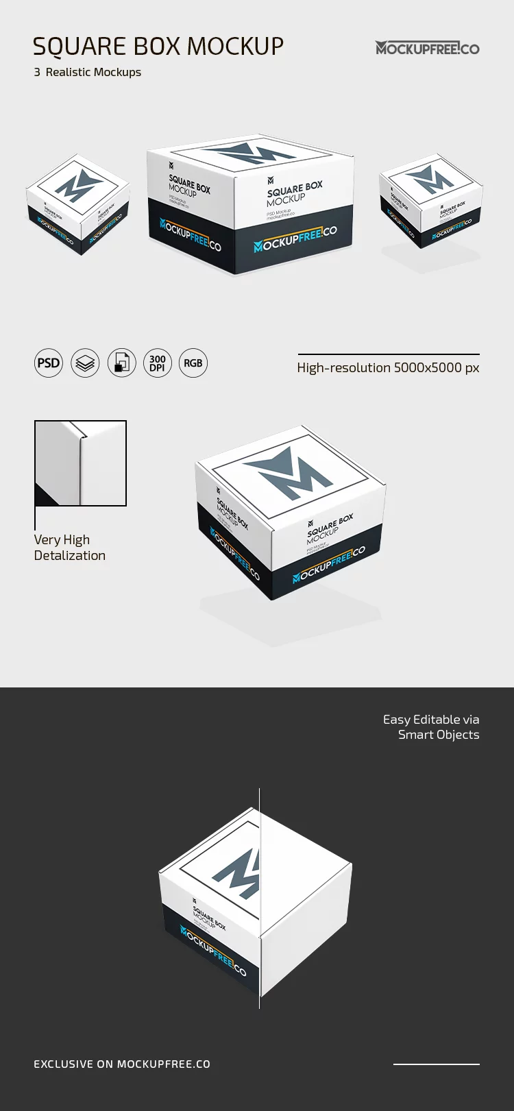 Free Square Box PSD Mockup