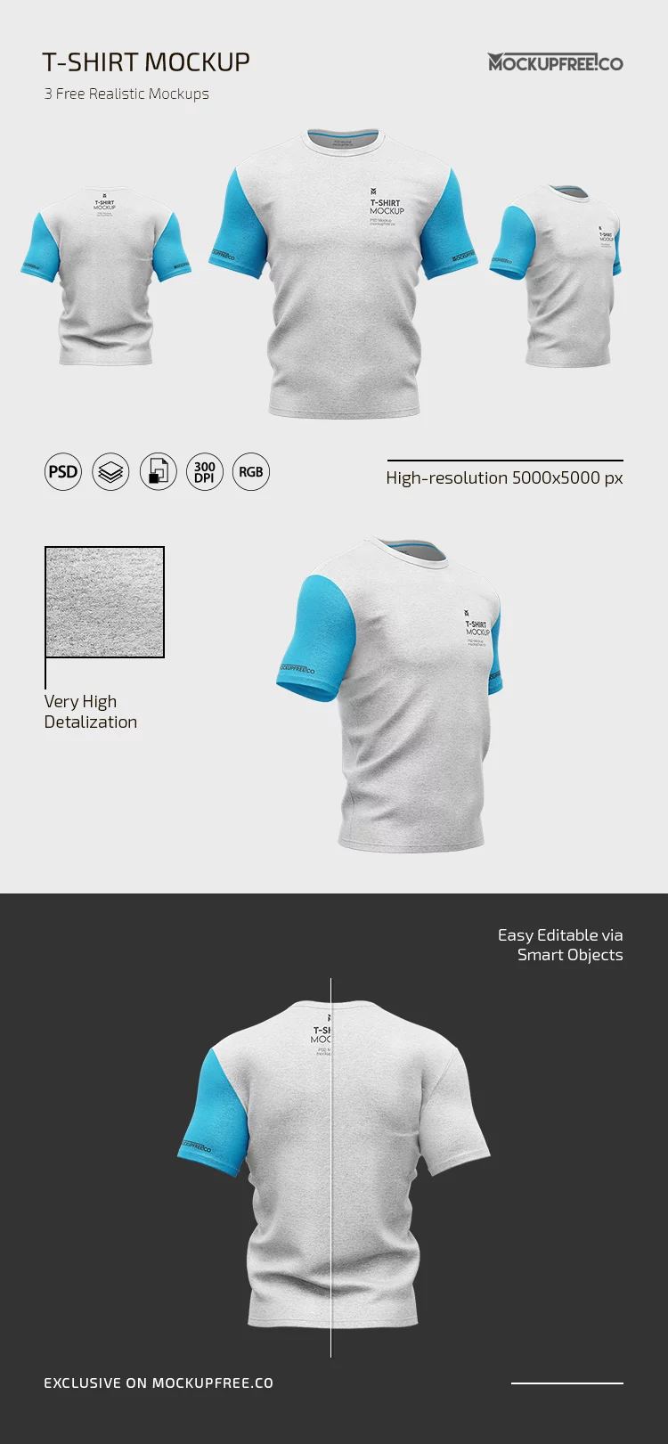 Free T-Shirt PSD Mockup Set in PSD for Adobe Photoshop