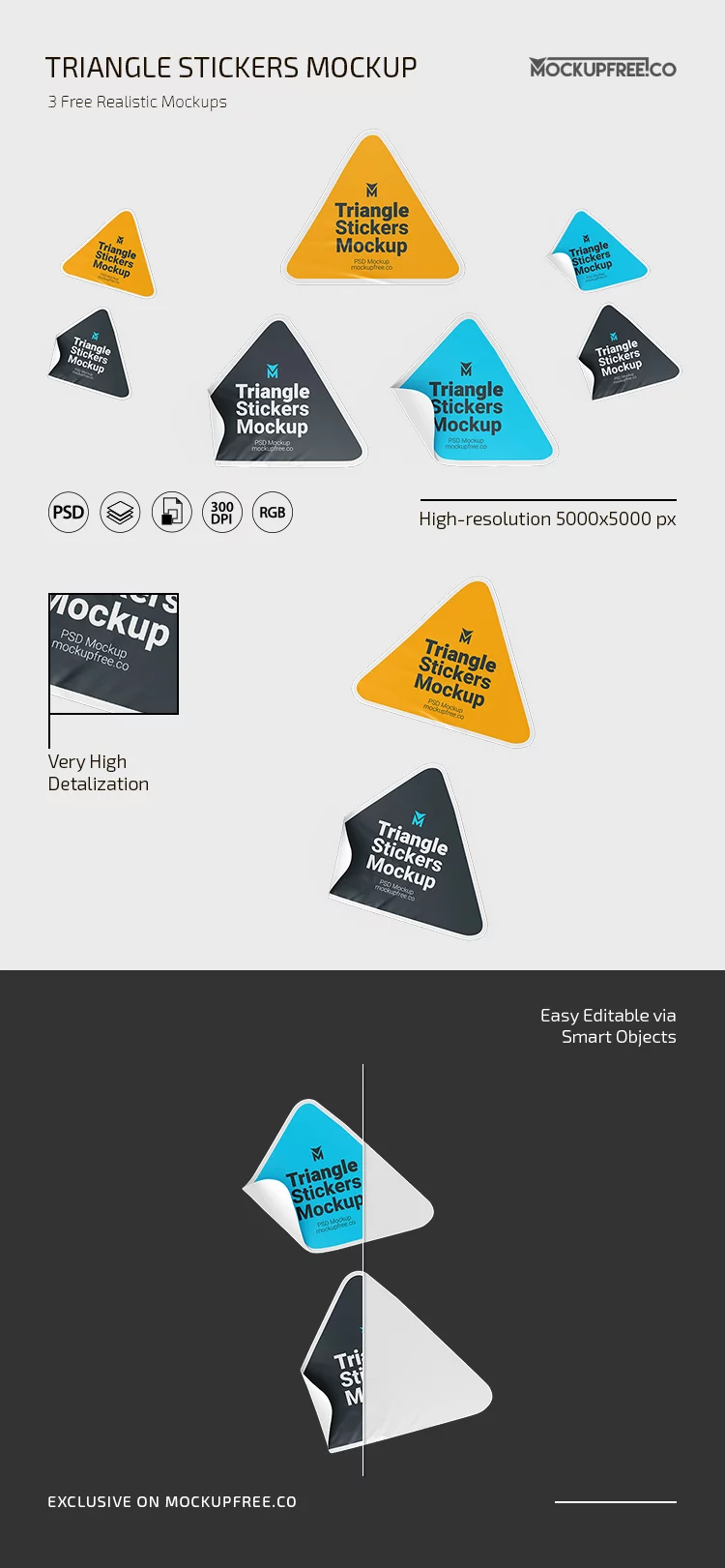 Free Triangle Stickers PSD Mockup Set