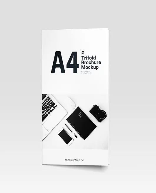 Free Trifold Brochure PSD Mockup – Folded A4