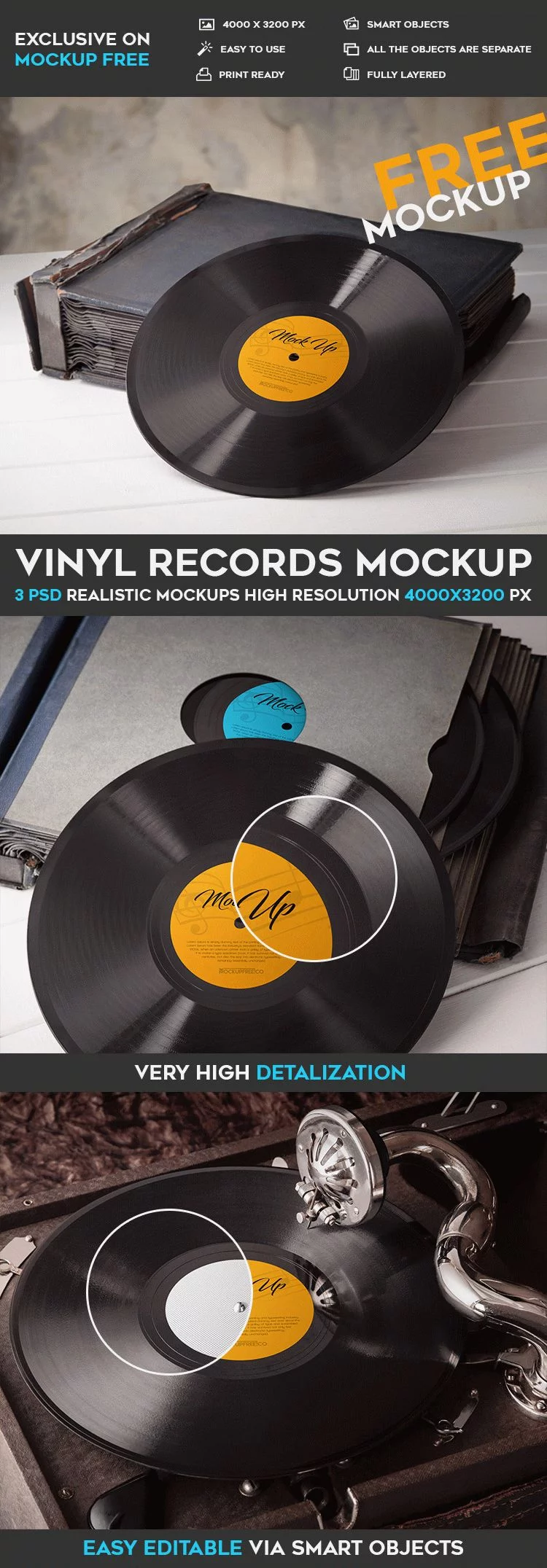Free Vinyl Records 3 PSD Mockups