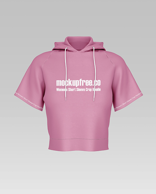 Free Women s Short Sleeve Crop Hoodie PSD Mockup Mockupfree