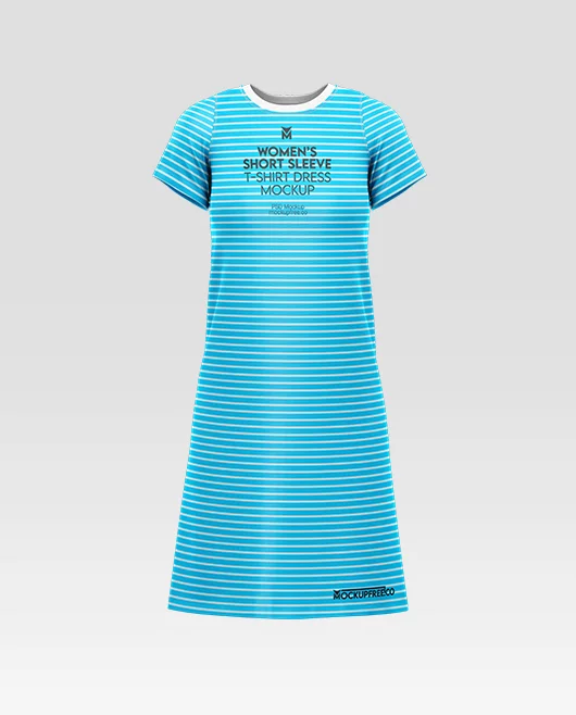 Free Women’s Short Sleeve T-Shirt Dress PSD Mockup